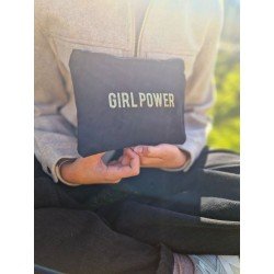 Pochette noire en coton avec inscription "Girl Power" à paillettes dorées- création artisanale Gc Créations
