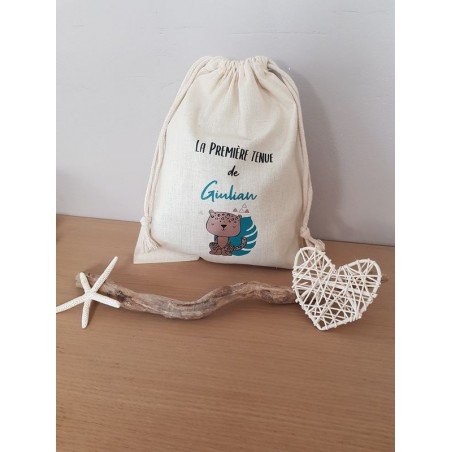 pochon personnalisé première tenue bébé coton oeko tex décor animaux