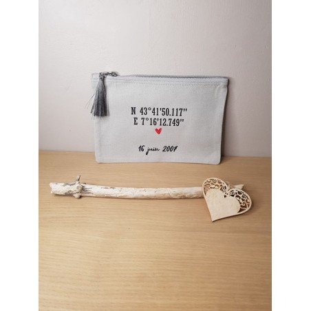 Pochette personnalisée coordonnées GPS et date de rencontre